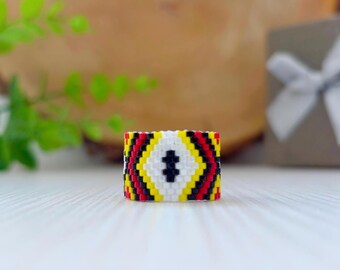 Native Medicine Wheel Style Ring, Wide Beaded Custom Size Band