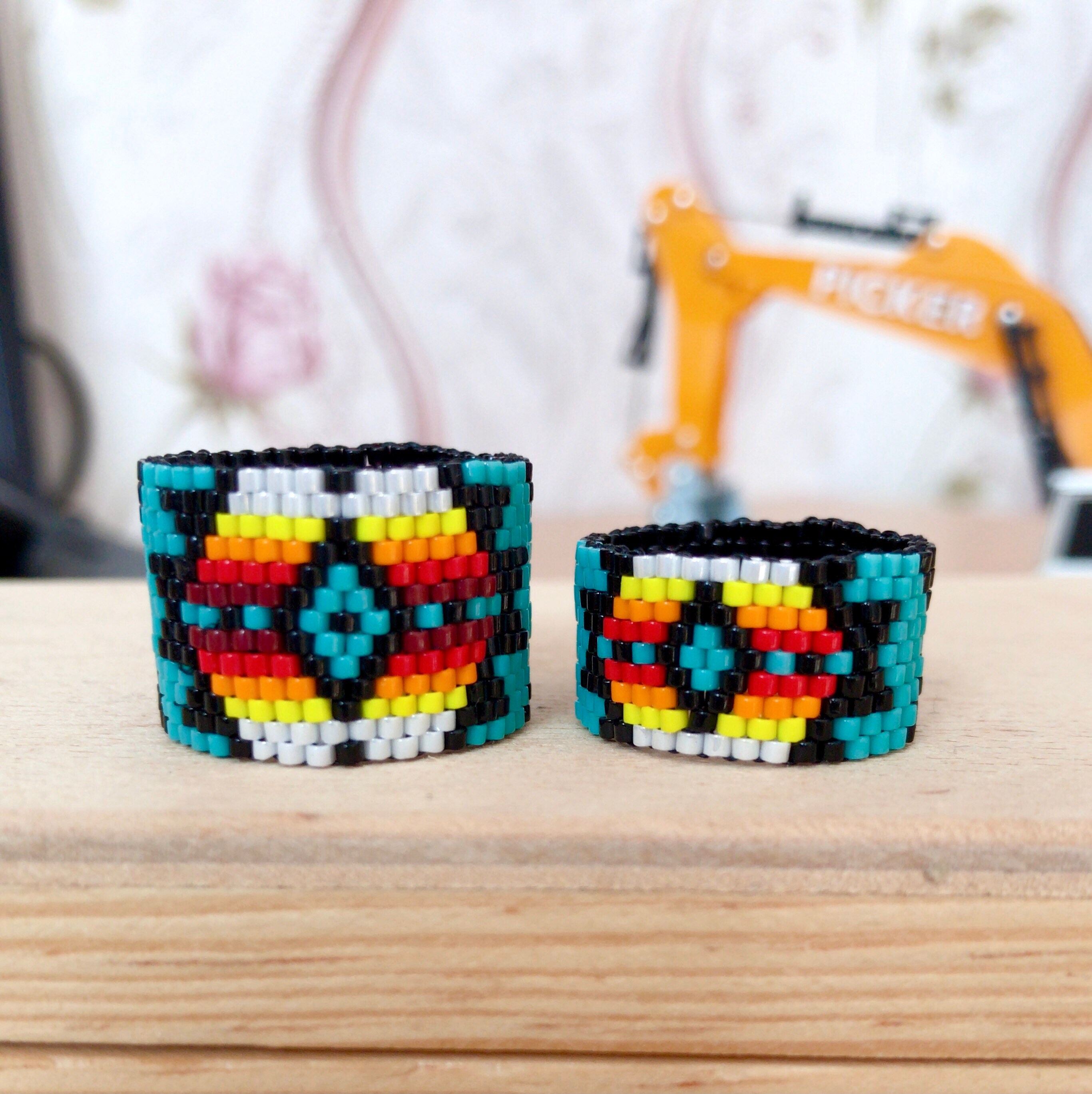 Set of rings for him and her Native American ring Wide beaded Etsy