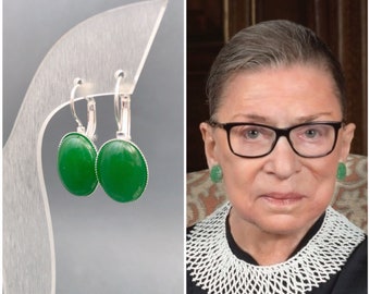 RBG green earrings, Cabochon Nephrite Earrings, Notorious Ruth Bader Ginsburg jewelry, Dissent earrings, gift for mom, Bead earings