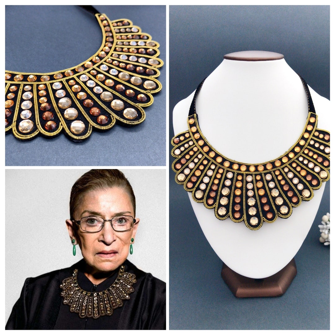 Notorious RBG Collar Necklace Jewelry for Dissent Ruth Bader Ginsburg Black Gold Crystal Necklace Statement Sparkly Necklace Gift for Judge Etsy