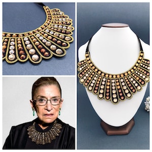 Notorious RBG collar necklace Jewelry for Dissent Ruth Bader Ginsburg Black gold crystal necklace Statement sparkly necklace Gift for judge