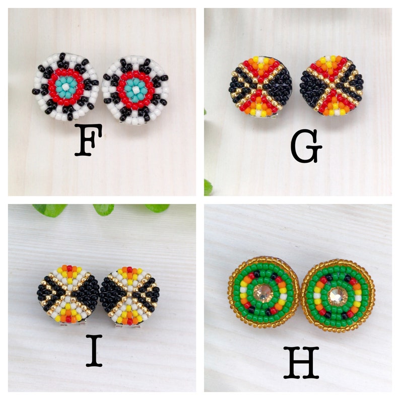 Turquoise colorful beadwork earrings Native style stud earrings Seed beads boho earrings for men Traditional American jewelry image 10