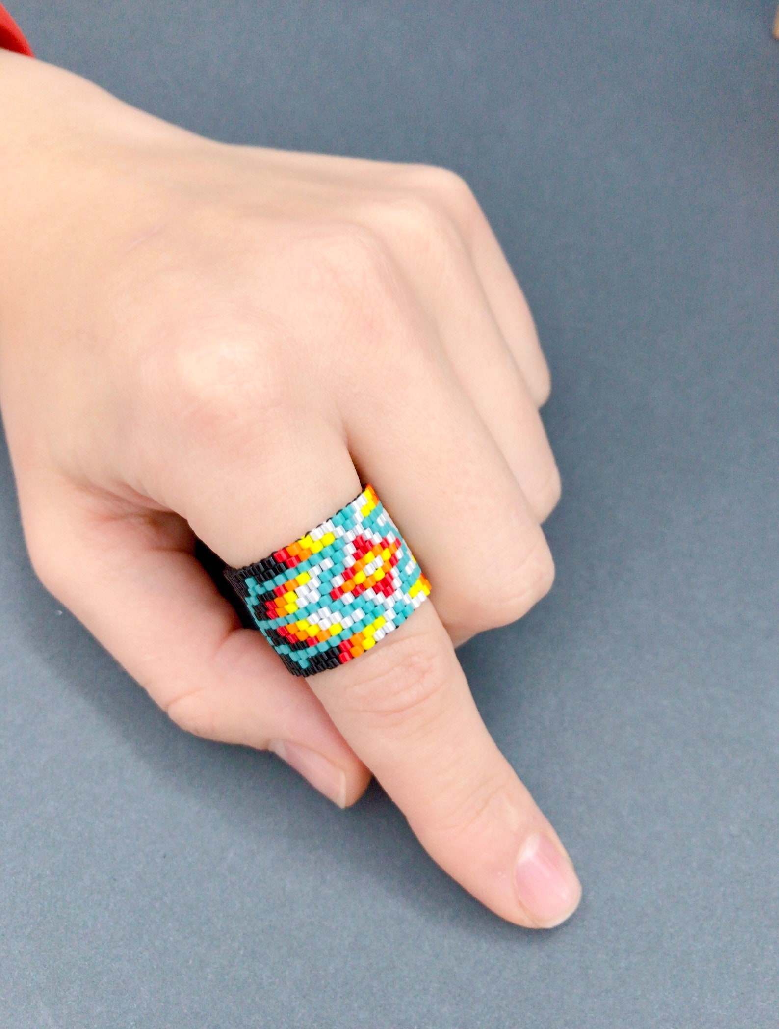Black Native Style Ring Wide Colorful Ring American Boho Style Etsy