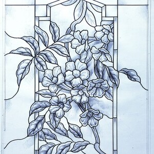 Peut inclure: Dessin en noir et blanc d'un motif floral, avec des fleurs et des feuilles. L'œuvre est encadrée dans un rectangle. Le nom de l'artiste et l'année 2022 sont visibles en bas.