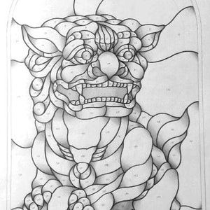 Puede incluir: Un dibujo en blanco y negro de una criatura similar a un león con un patrón detallado de secciones numeradas. El dibujo está etiquetado como "J. Emerson Behnke 2016".