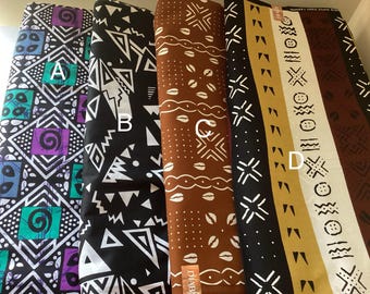 Assortment of African Mud Cloth Wax Prints.
