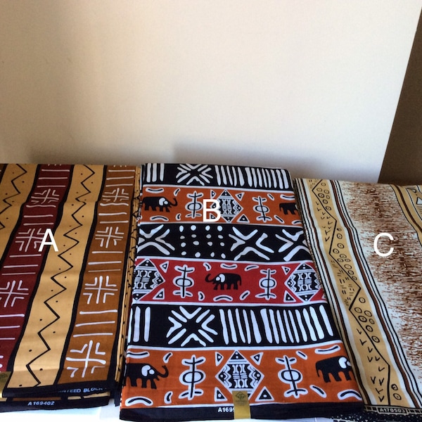 Assortment of African Mud Cloth Wax Prints.