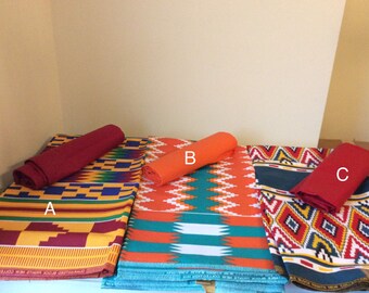 Kente print wax Fabric/ Plain Embossed Fabric