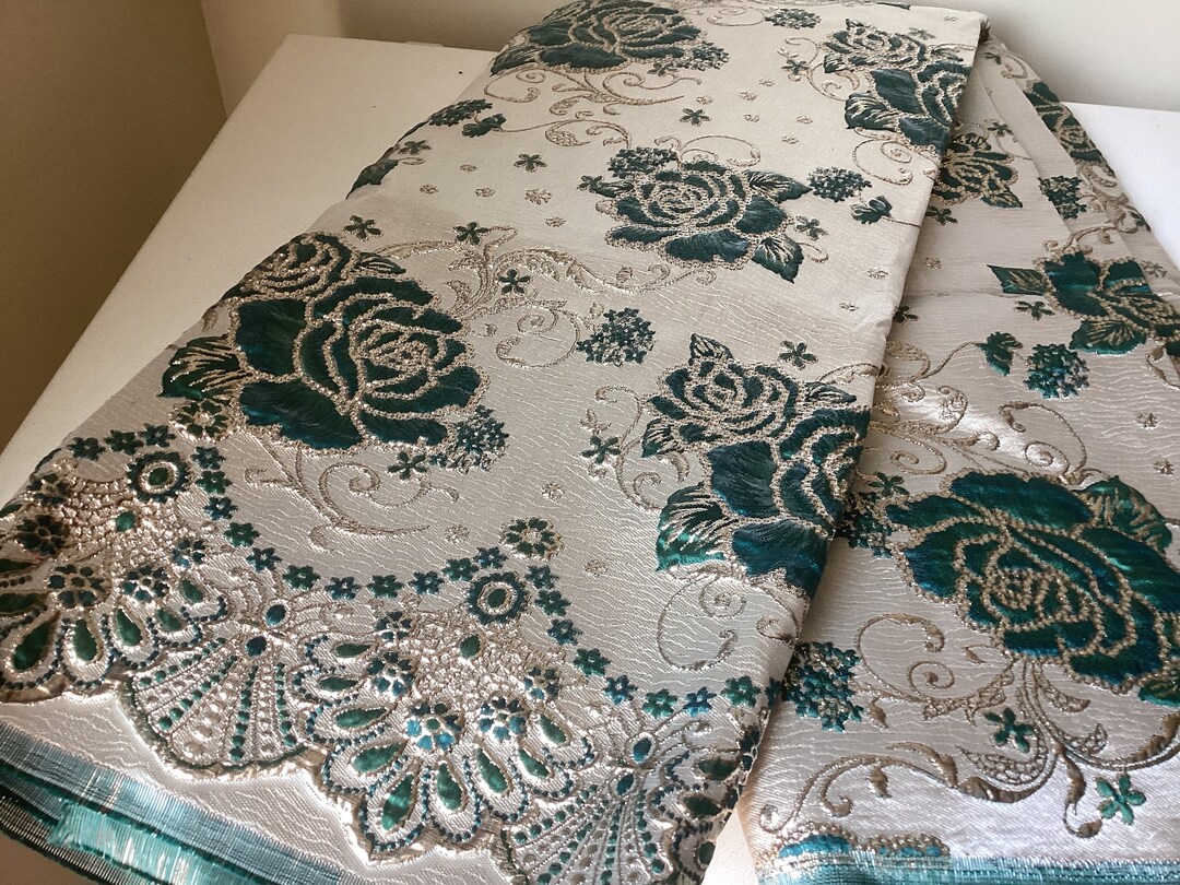 3D Rose Drip Embroidered Brocade Fabric – Floral Metallic Jacquard with Textured Sheen