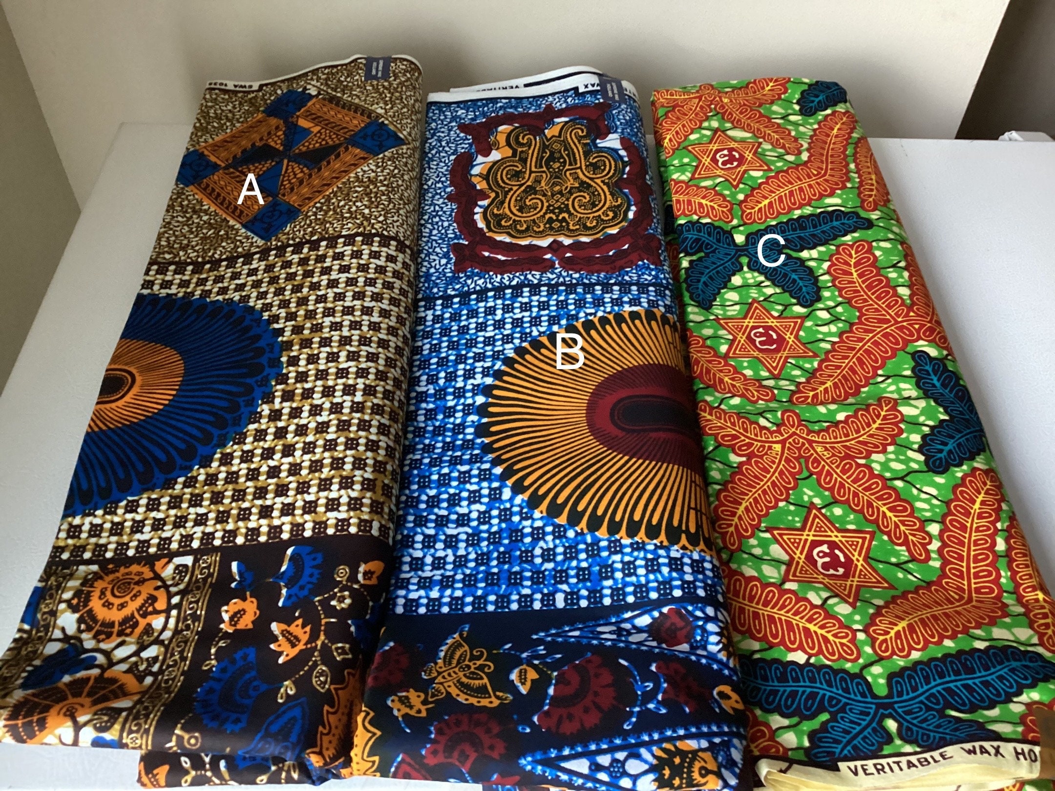 6 YARDS) NEW Sanhe Veritable 100% Cotton African Wax Block Print FABRIC