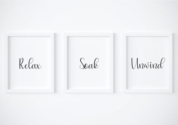 Home decor Print A4 Bathroom Prints Relax Soak Unwind Set of 3