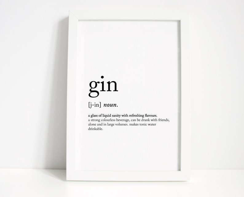 Gin Definition Wall Print Home Decor Wall Art Typography Etsy