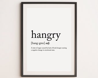 Hangry Print, Dictionary Print, Definition Print, Foodie Print, Food Lover Print, Kitchen Print