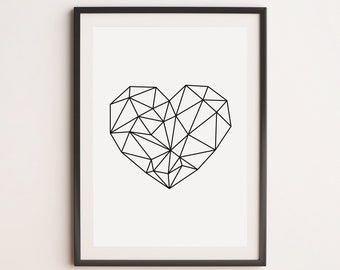 Geometric Heart Print, Home Decor, Wall Art