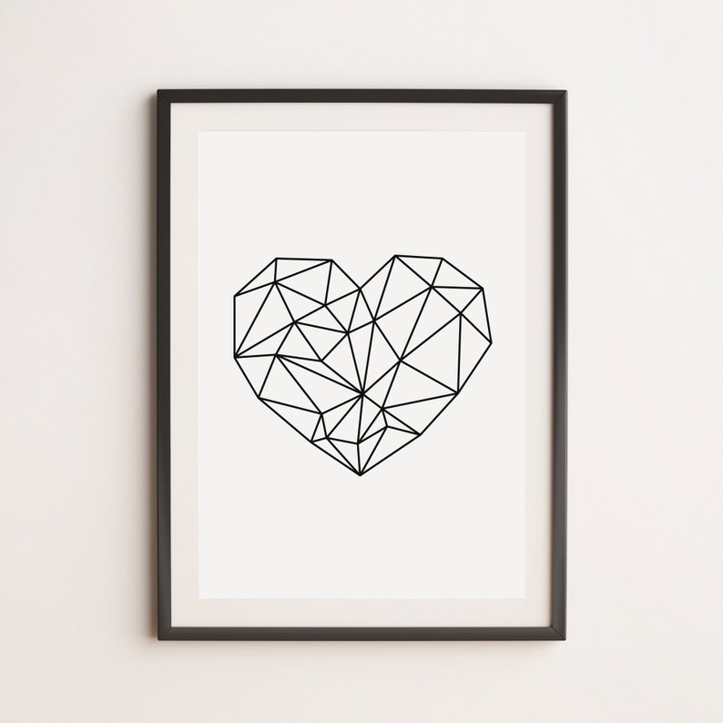 Geometric Heart Print, Home Decor, Wall Art image 1