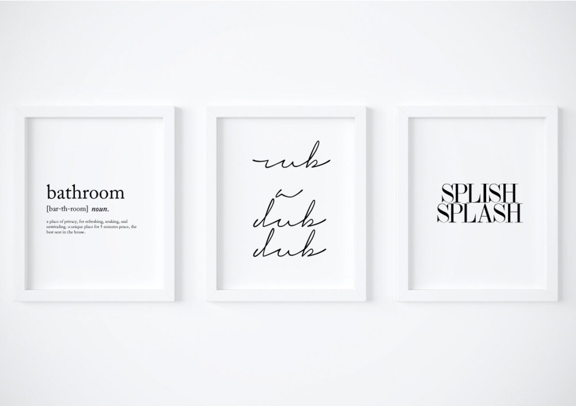 Bathroom Wall Prints Set Of 3 Bathroom Definition Rub A Dub Etsy