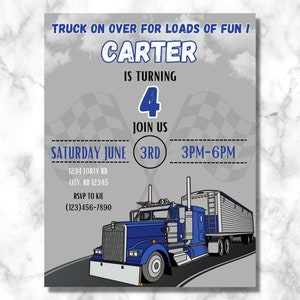 Editable Party Invite | Semi Truck Theme | Digital or Printable | Flyer Style