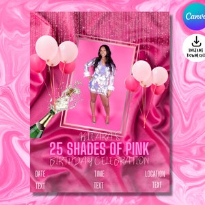 25 Shades Of Pink | Editable Flyer | Birthday Party | Adult | Pretty In Pink