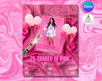 25 nuances de rose | Flyer modifiable | Fête d'anniversaire | Adulte | Jolie en rose