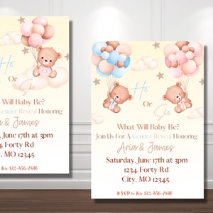 He Or She Gender Reveal Invite | Editable Flyer | Baby Shower | Pink Or Blue | Boy Or Girl