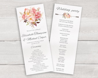 floral wedding program template boho wedding ceremony etsy