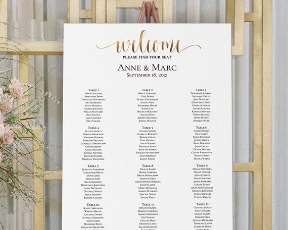 Wedding Table Chart Template