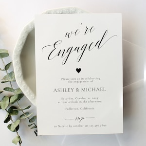 We&#39;re Engaged Editable Template, Minimalist Elegant Engagement Party Invitation Template, Printable Modern Engagement Invitation - CAL1