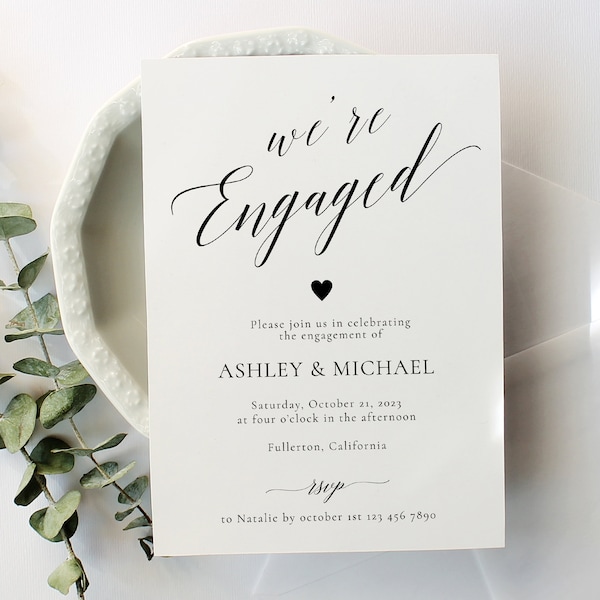 We're Engaged Editable Template, Minimalist Elegant Engagement Party Invitation Template, Printable Modern Engagement Invitation - CAL1