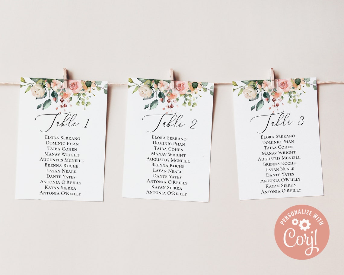 Seating Chart Card Editable Template Seating Chart Cards | Etsy