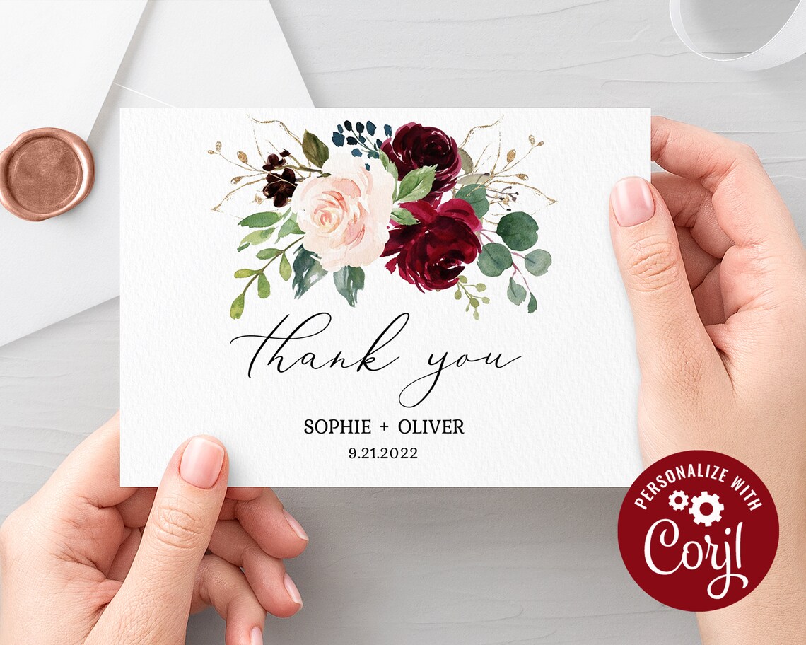 Wedding Thank You Note Printable Thank You Card Template | Etsy