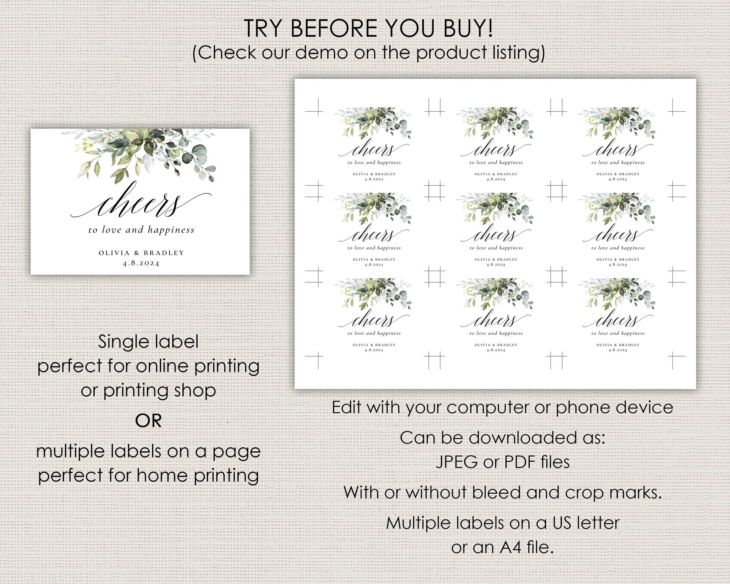 Mini Wine Bottle Labels Printable Greenery Mini Champagne - Etsy