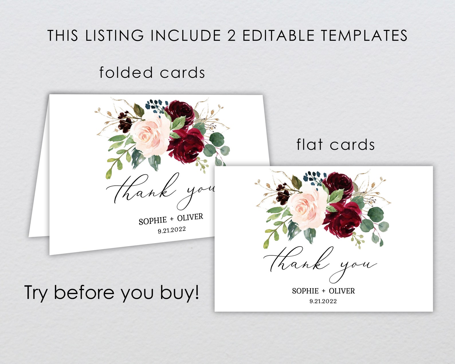 Wedding Thank You Note Printable Thank You Card Template | Etsy
