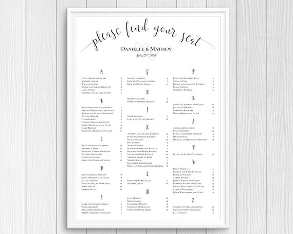 Printable Wedding Seating Chart