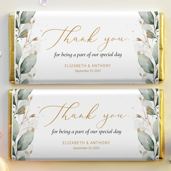 Chocolate Bar Wrapper Template, Greenery Candy Bar Favor Label, Printable Candy Bar Wrapper, Wedding Favour, Bridal Shower Candy Bar - GGW3