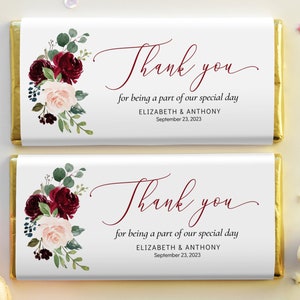 Chocolate Bar Wrapper Template, Candy Bar Favor Label, Printable Burgundy Candy Bar Wrapper, Wedding Favour, Bridal Shower Candy Bar - BFN2