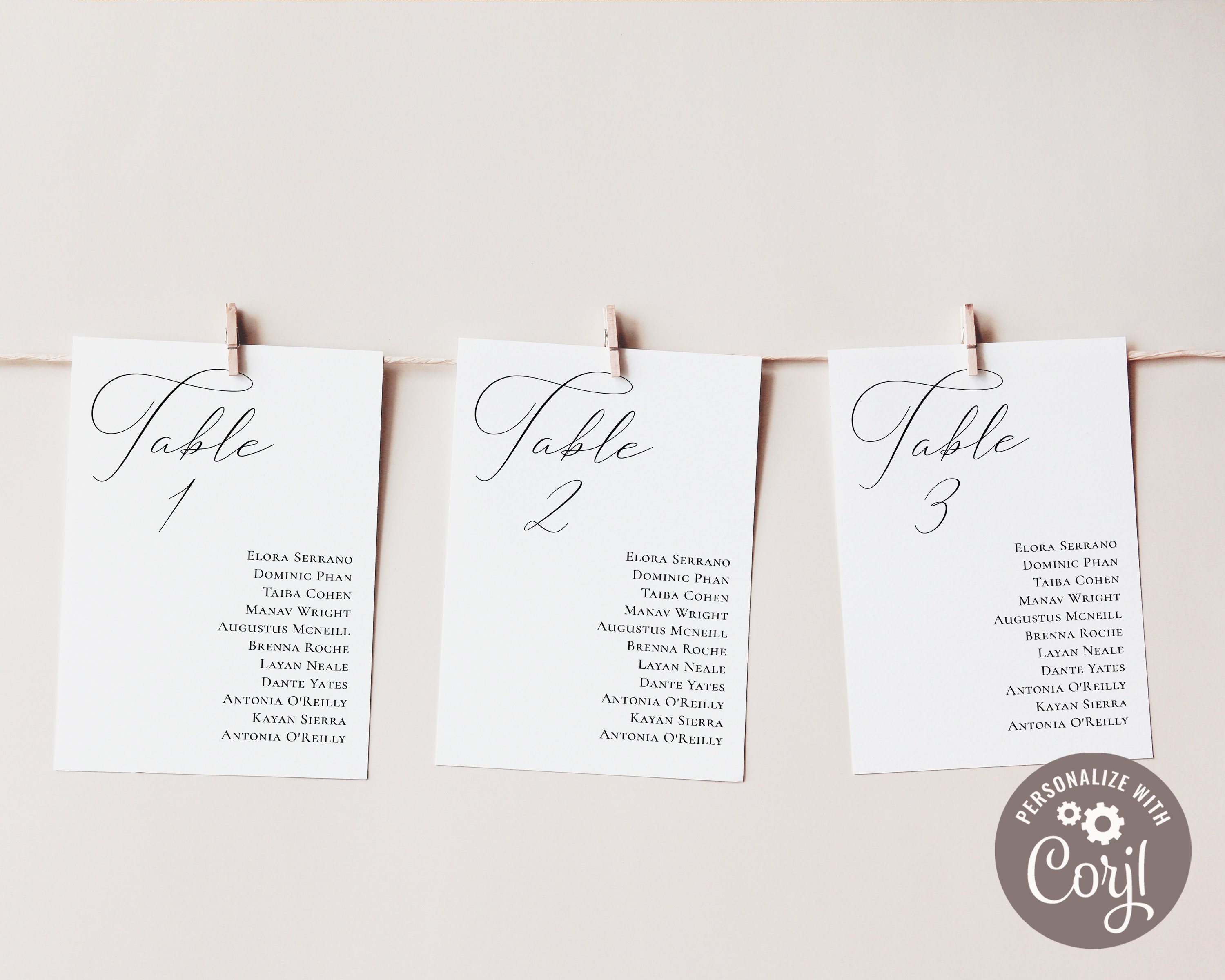 Wedding Seating Chart Cards Template Modern Minimalist | Etsy