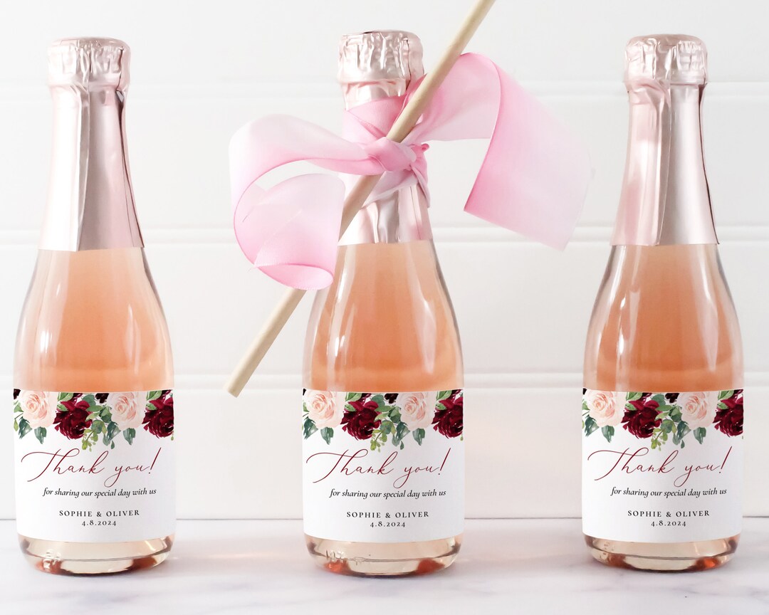 Mini Champagne Label Template, Printable Burgundy Mini Wine Bottle ...