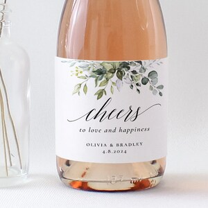 Mini Wine Bottle Labels, Printable Greenery Mini Champagne Label ...