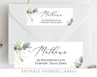 Greenery Printable Address Label, Editable Return Address Label, Envelope Address Labels, Boho Eucalyptus, Wedding, Baby Shower - GGW3