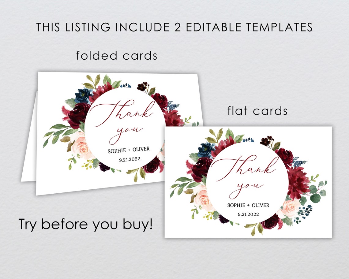 Wedding Thank You Note Printable Thank You Card Template | Etsy