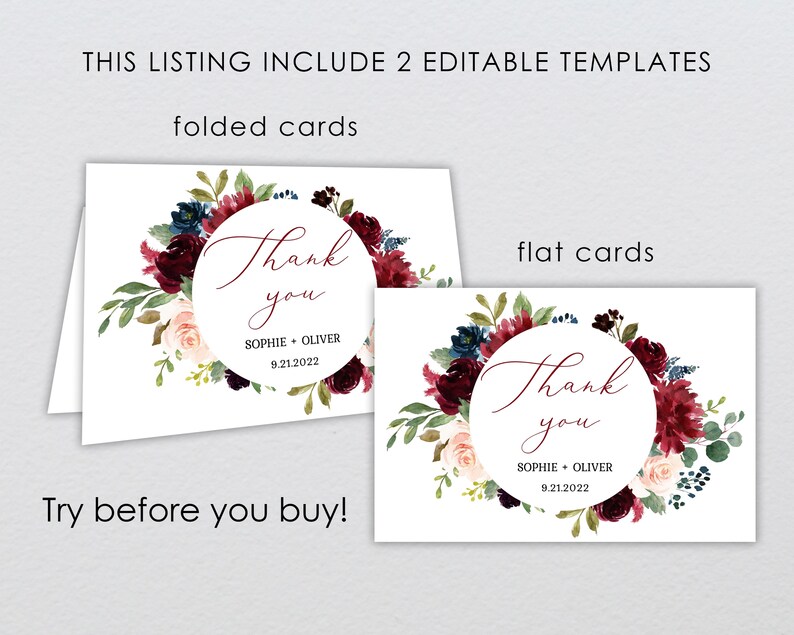 Wedding Thank You Note Printable Thank You Card Template | Etsy