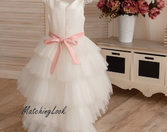 Vestido de bautismo niña, vestido de bautizo niña, vestido de primera comunión, vestido de niña de las flores, vestido de tul alto bajo, vestido de tutú de bebé, vestido formal