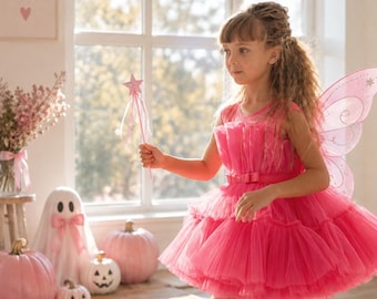 Rosa Feenkleid für Mädchen, rosa Halloween-Kinderkostüm - Rosa Prinzessinnen-Tutu-Kleid für Kleinkinder-Halloweenpartys - Verkleidungskostüm für kleine Mädchen