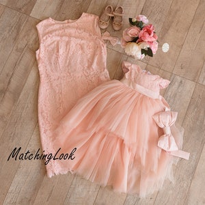Mother Daughter Matching Dress, Mommy and Me Outfit, Girl Birthday Dress, Photo Session Dress, Mommy and Me Dress, Peach Dress, Formal image 1