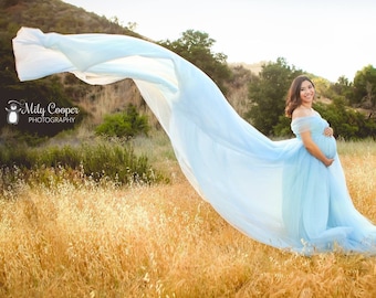 Baby Blue Maternity Dress For Photo Shoot, Pregnancy Tulle Dress, Flying Dress, Maternity Photo Props, Dramatic Gown Dress, Flowy Dress