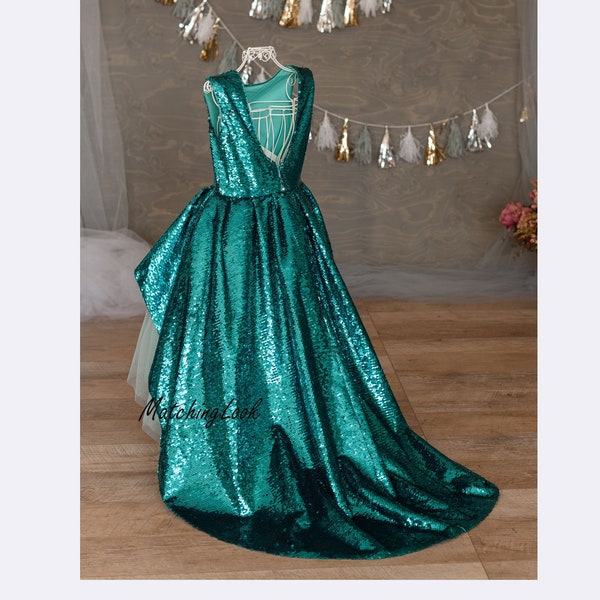 Little Mermaid Dress, Mermaid Outfit For Girls, Ariel Dress, Turquoise Dress, High Low Dress, Elsa Dress, Ariel Cosplay, 1st Birthday Dress
