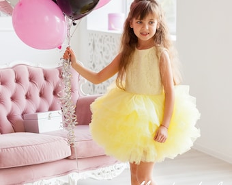 Yellow Tutu Dress, Flower Girl Dress, Toddler Girl Tulle Dress, Special Occasion, School Dance Dress, Summer Photoshoot, Girl Sundress, Boho