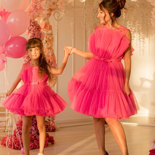 Hot Pink Matching Dresses Mommy and Me Dress Birthday Tutu | Etsy