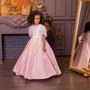 Flower Girl Dress, Girl Satin Ball Gown, Blush Tutu Dress, Satin Dress For Girls, Princess Girl Dress, Special Occasion Dress, Pink Dress
