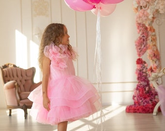 Pink Flower Girl Dress, Girl Birthday Dress, Pink Tulle Dress, Toddler Party Dress, Formal Gown Dress, Princess Dress, Photoshoot Dress